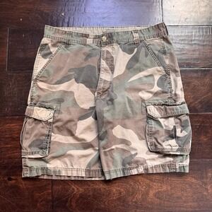 Wrangler Camoflauge Cargo Shorts Mens 36 Green Performance Gorpcore Hiking